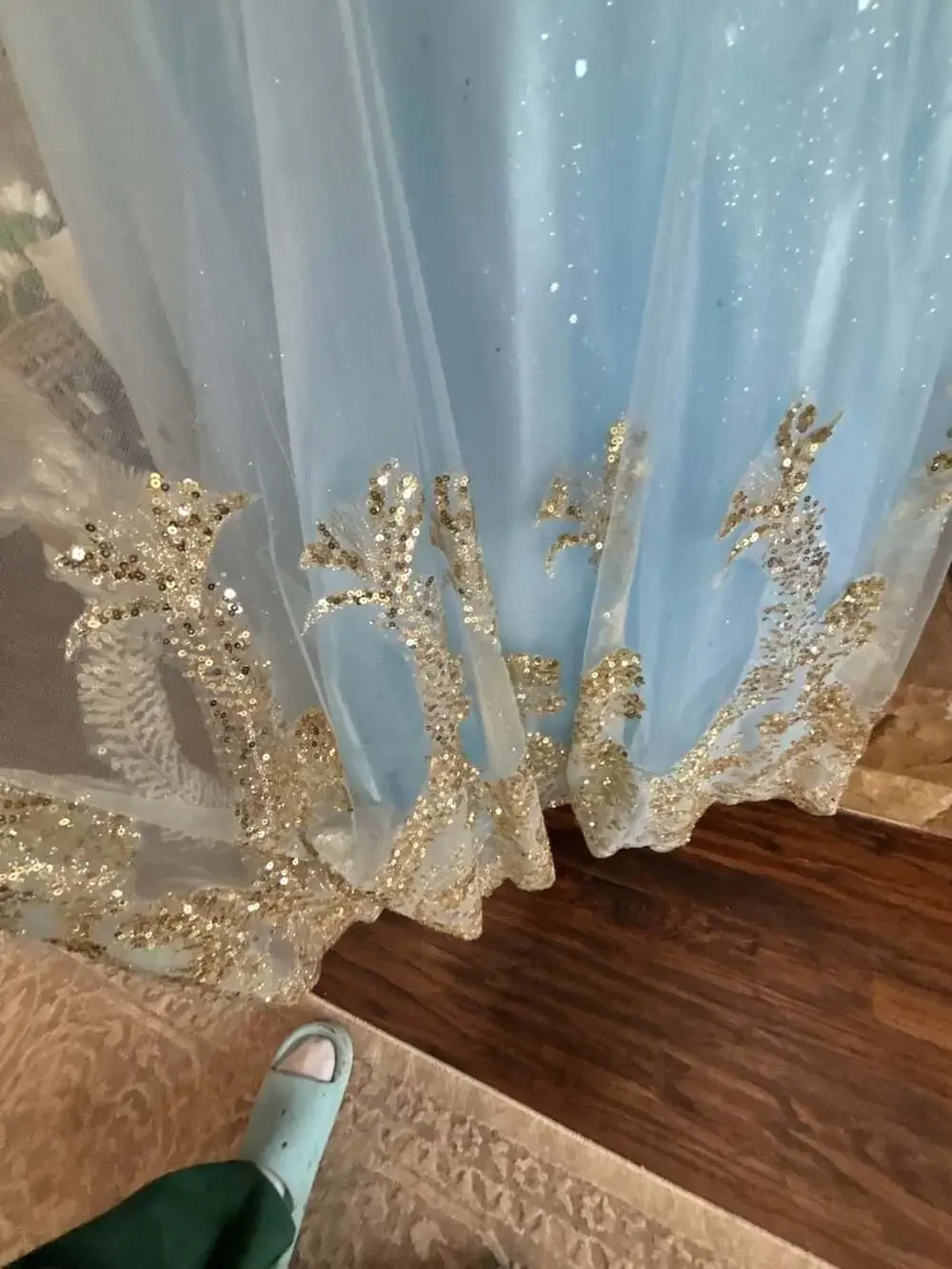 Bliss Girls Style 8017 Light Blue Off-Shoulder Pageant Ball Gown with Beaded Bod